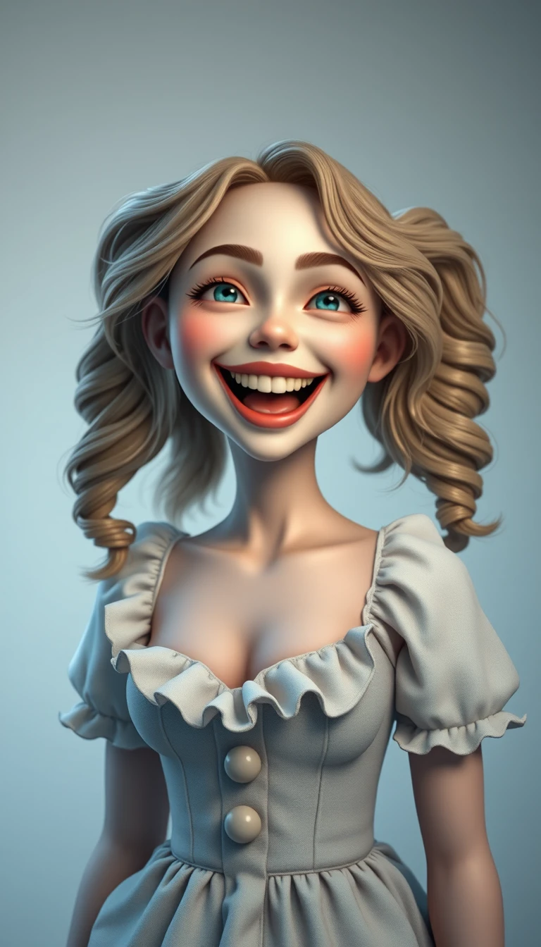 Retrato de chica payasa estilo caricatura con expresión exagerada y juguetona