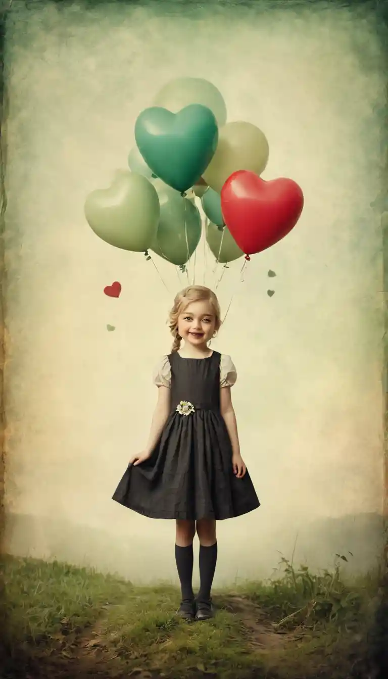 Cheerful stick girl with globe balloon and heart illustration