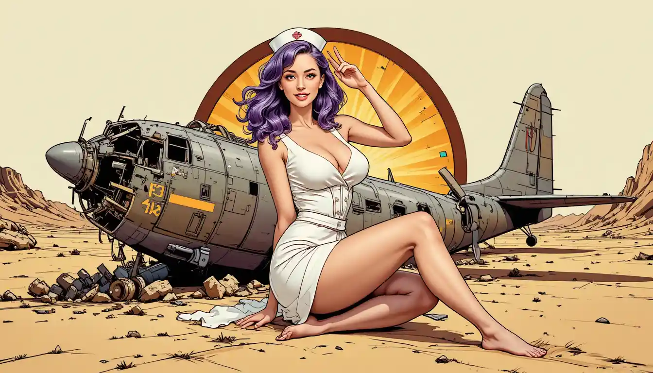 Infermiera pin up retrò in posa con saluto sicuro e giocoso