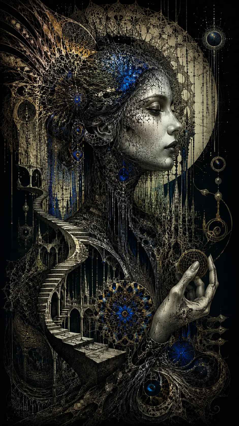 Dark surreal architecture with gothic fantasy illustration style