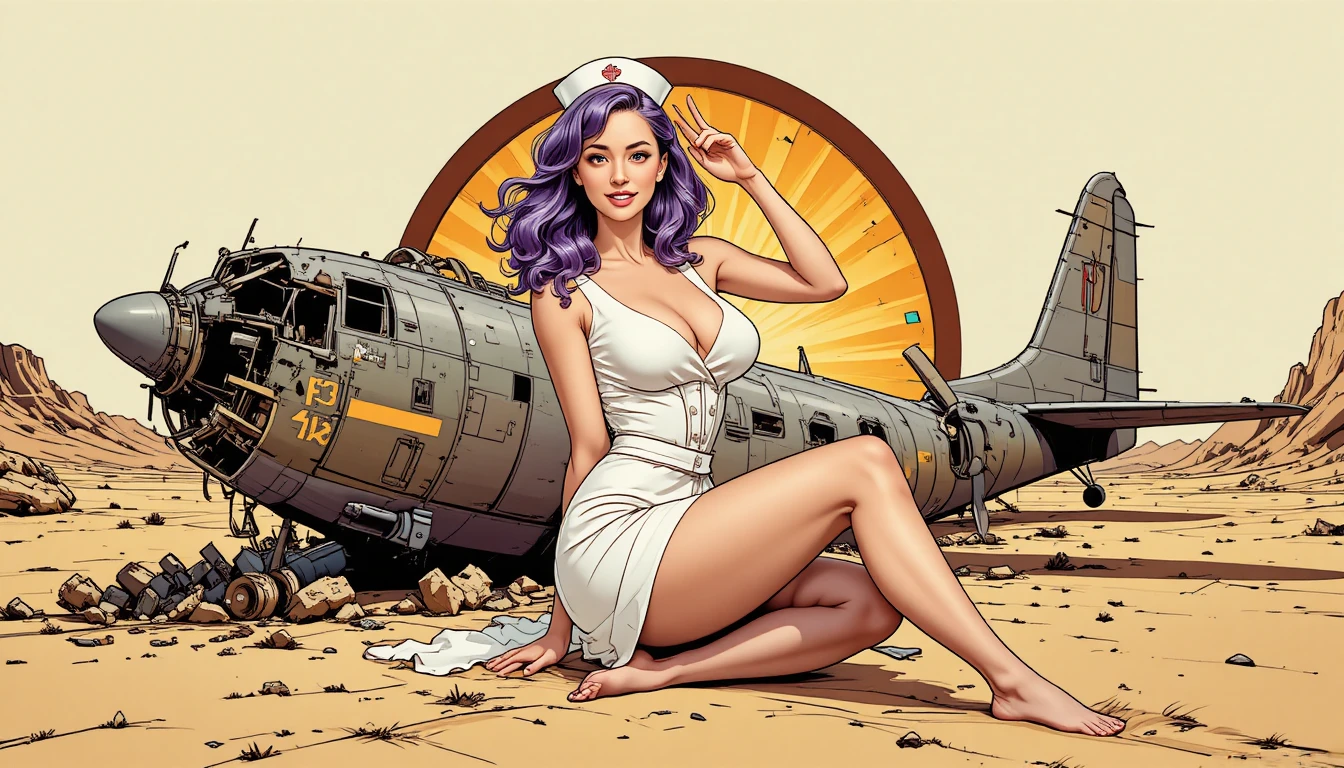 Retro pin up nurse posing with confident playful salute