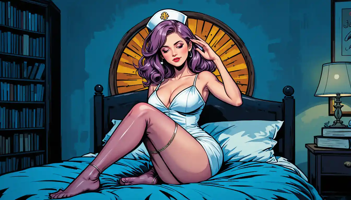 Mujer durmiendo en un dormitorio azul tenue con luz suave