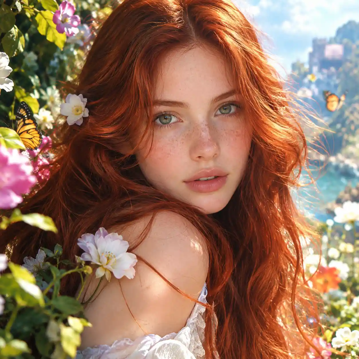 Close up portrait of a natural red haired girl