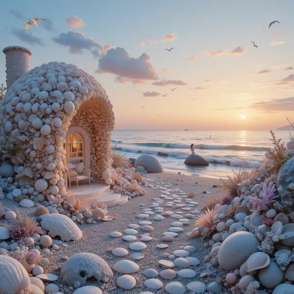 Dreamy Shell Cottage By The Sea At Sunset