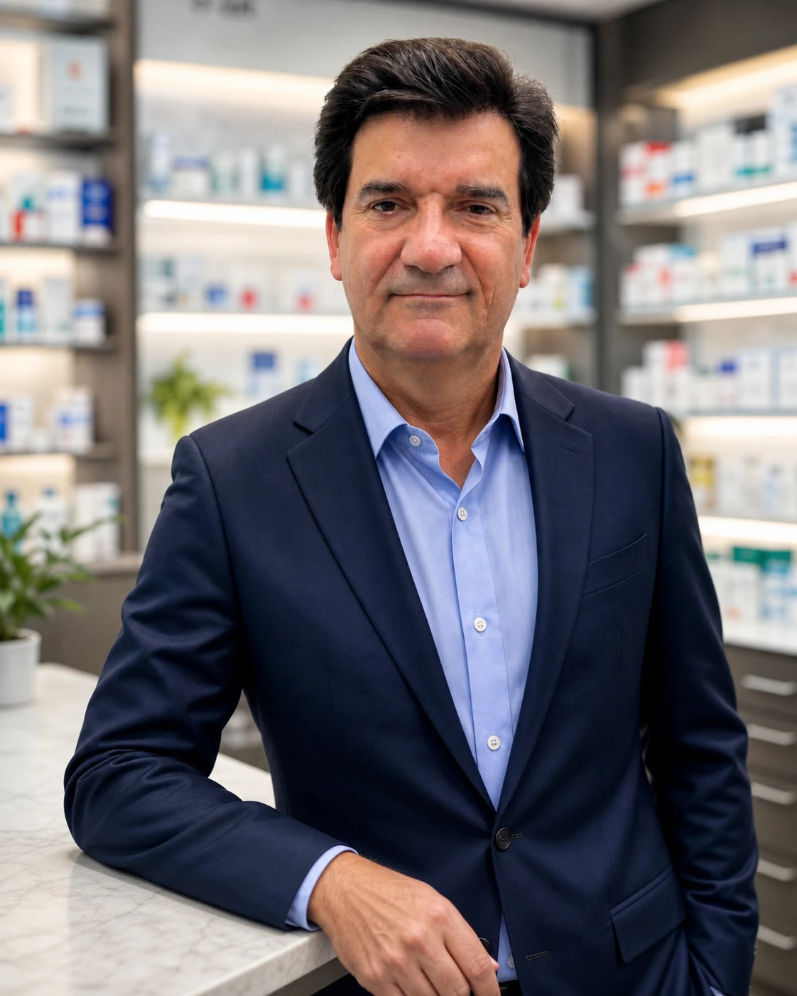 Professional pharmacist portrait in a modern luxury pharmacy