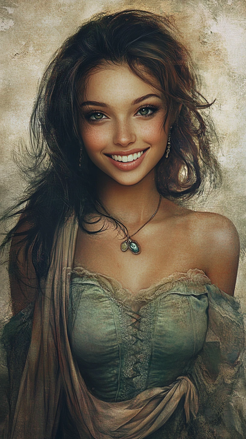 Smiling fantasy woman in chiffon dress at a party
