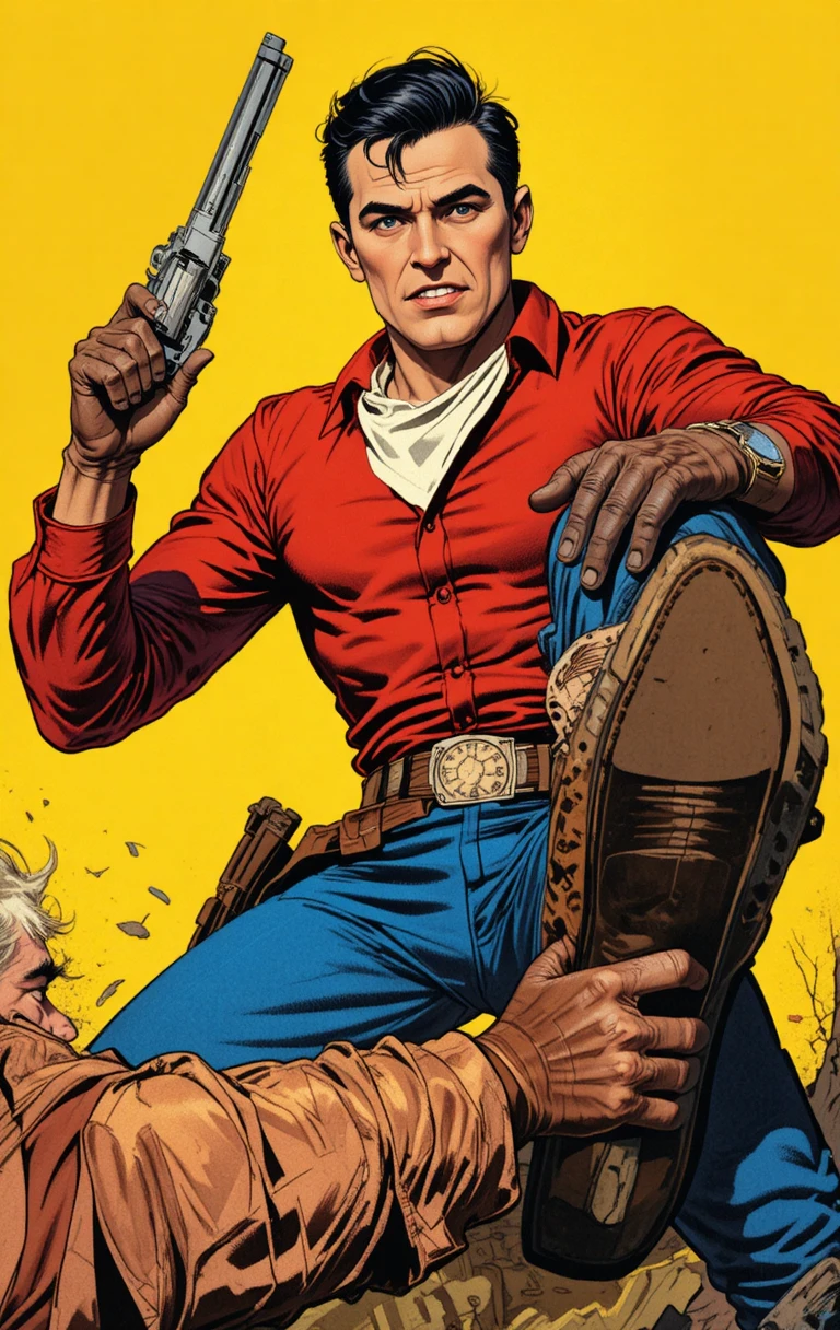 Cowboy In Dramatic Pulp Style Western Comic Struggle