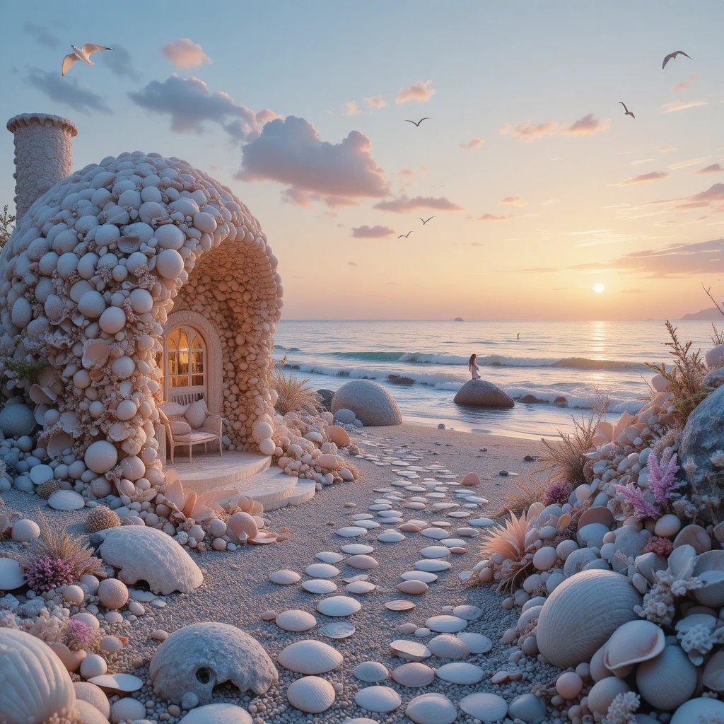 Dreamy Shell Cottage By The Sea At Sunset