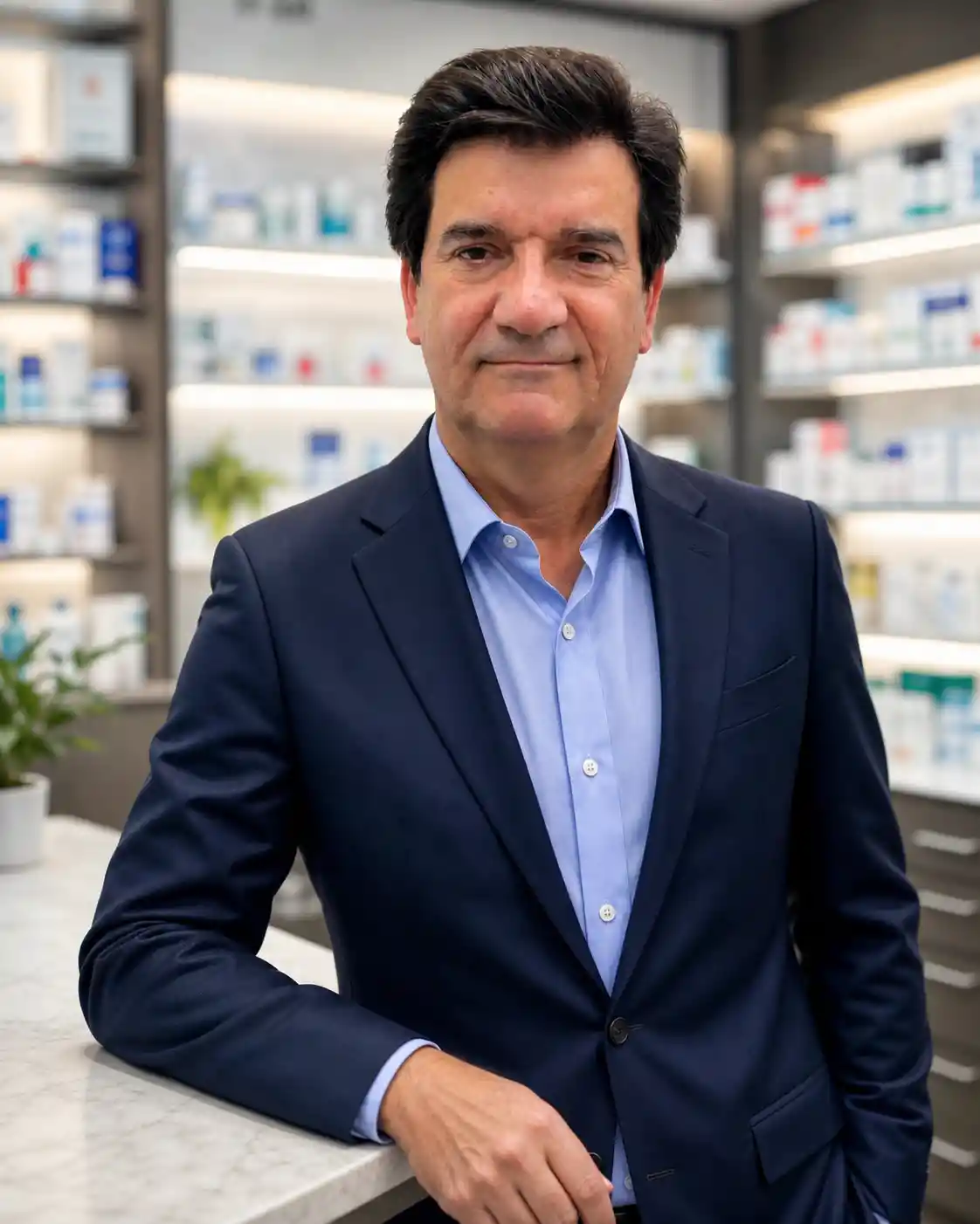 Professional pharmacist portrait in a modern luxury pharmacy