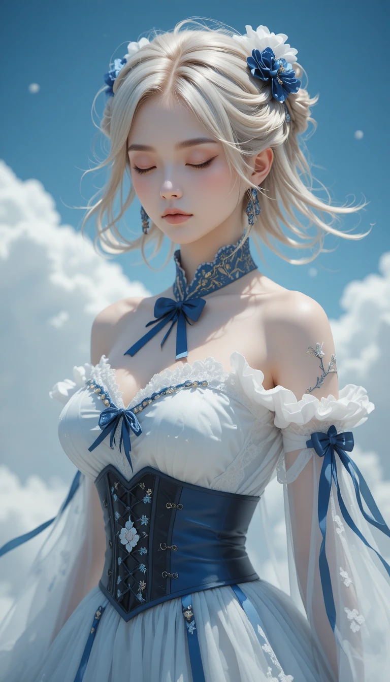 Héroïne de fantasy orientale éthérée flottant dans le ciel
