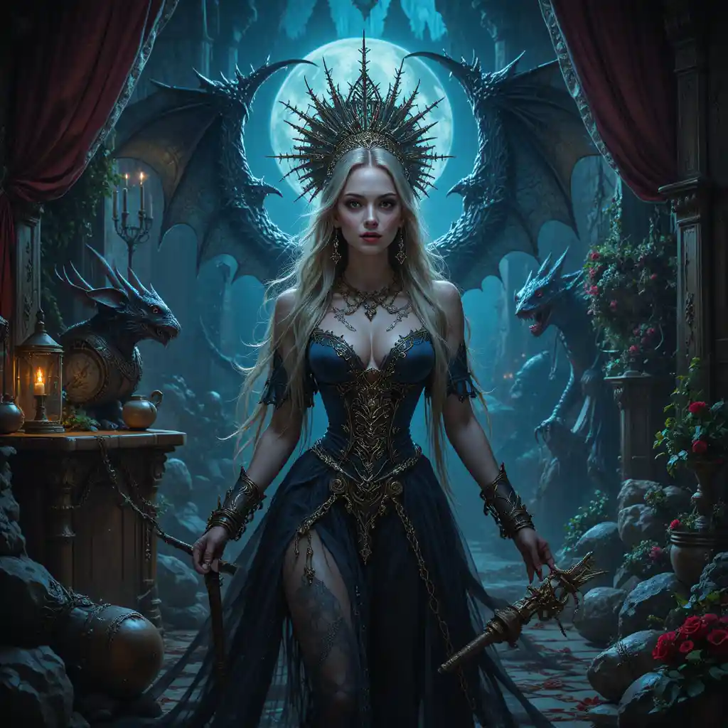 Warrior woman storms a dark castle to rescue a captive lady