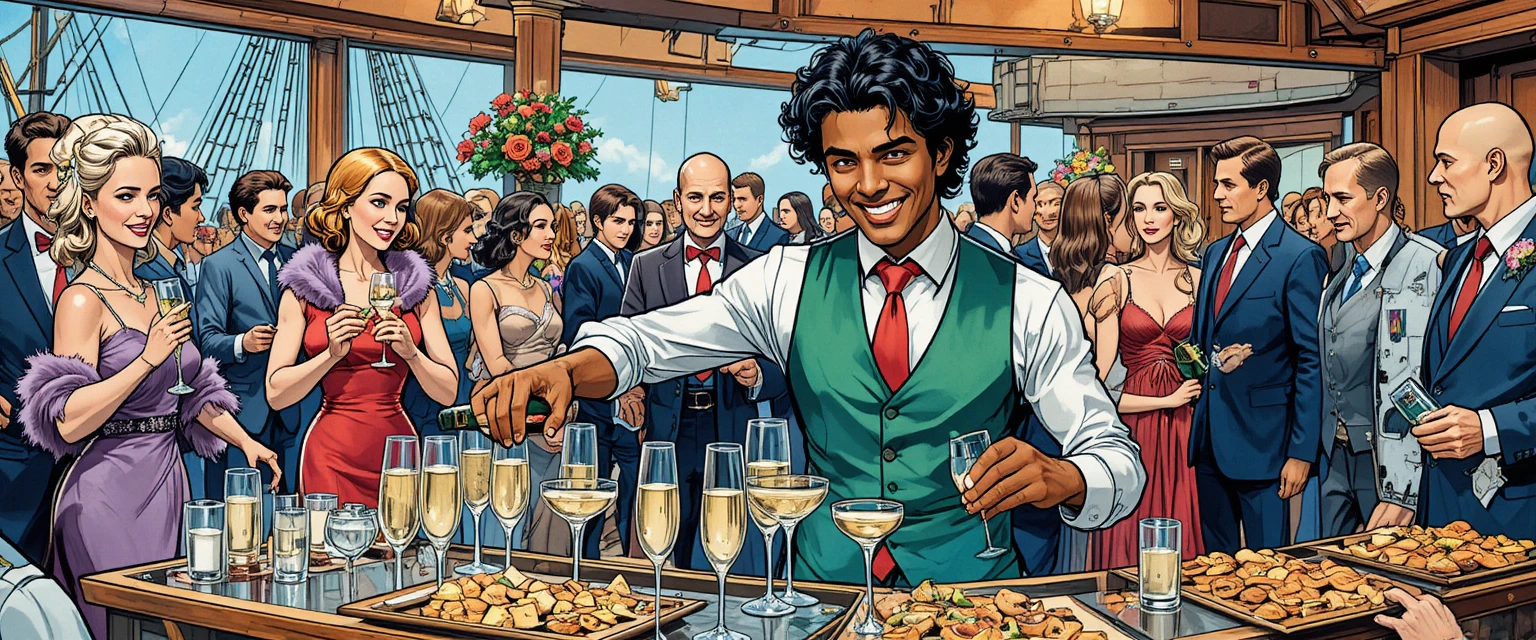Bartender Pouring Champagne At Stylish Cocktail Party