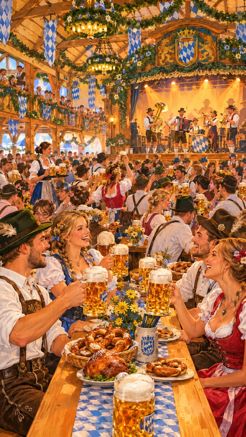 Joyful Bavarian Beer Hall Crowd Celebrating Oktoberfest