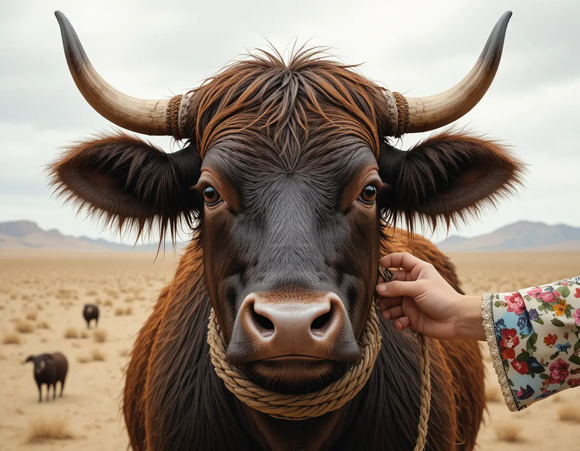 Gros plan d’une vache brune faisant face calmement à la caméra