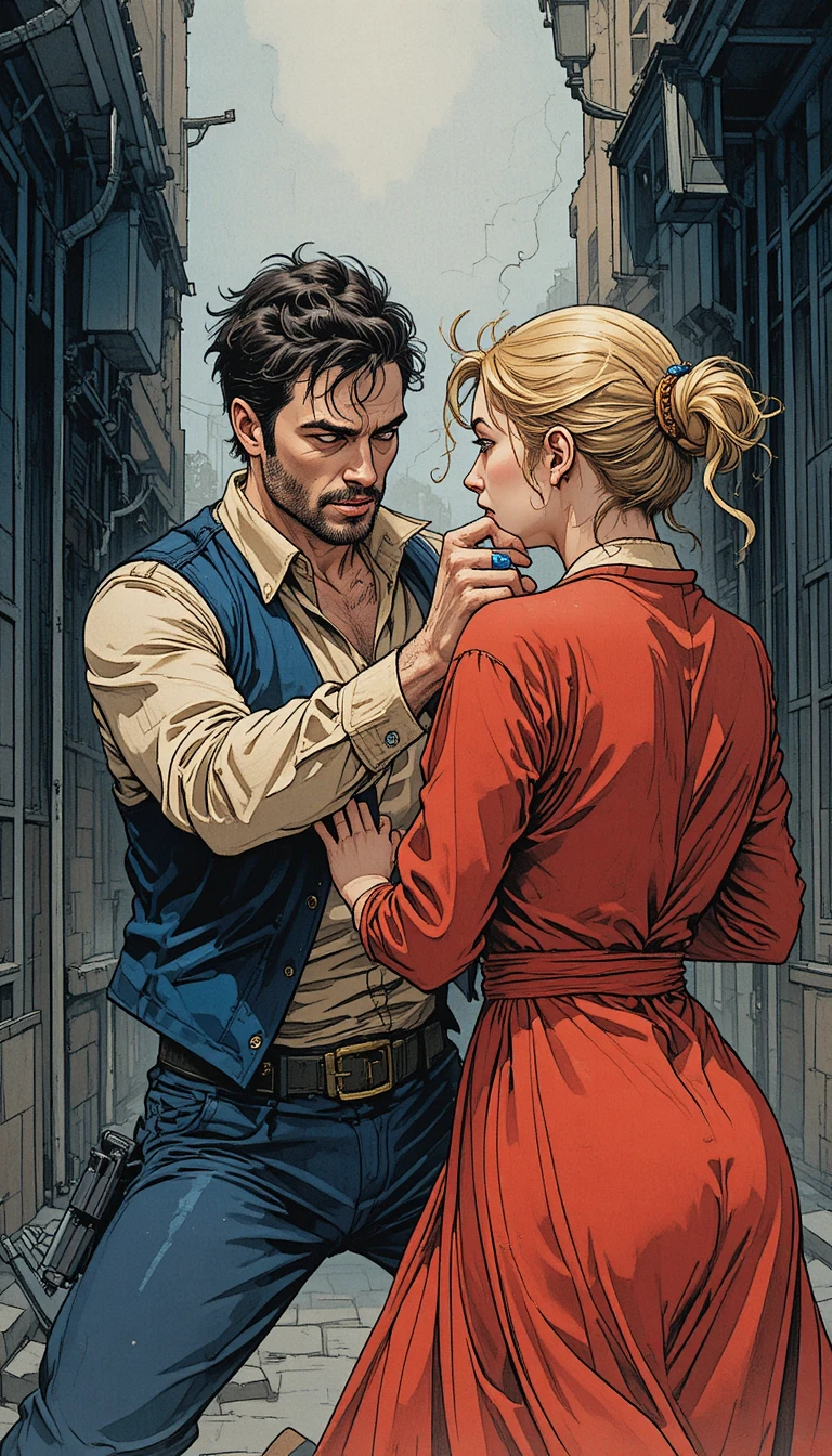 Angry man grabbing woman in dramatic comic illustration