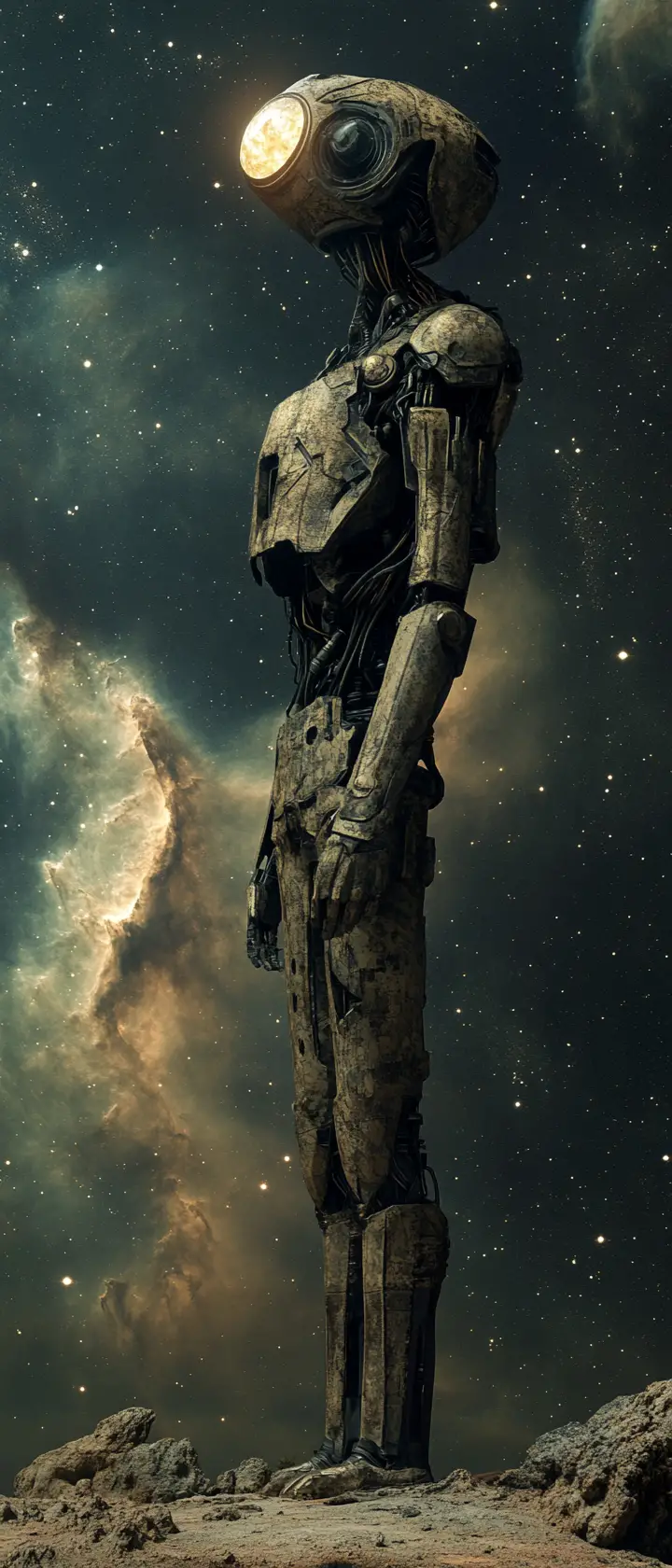 Ancient colossal robot sentinel on a lonely alien world