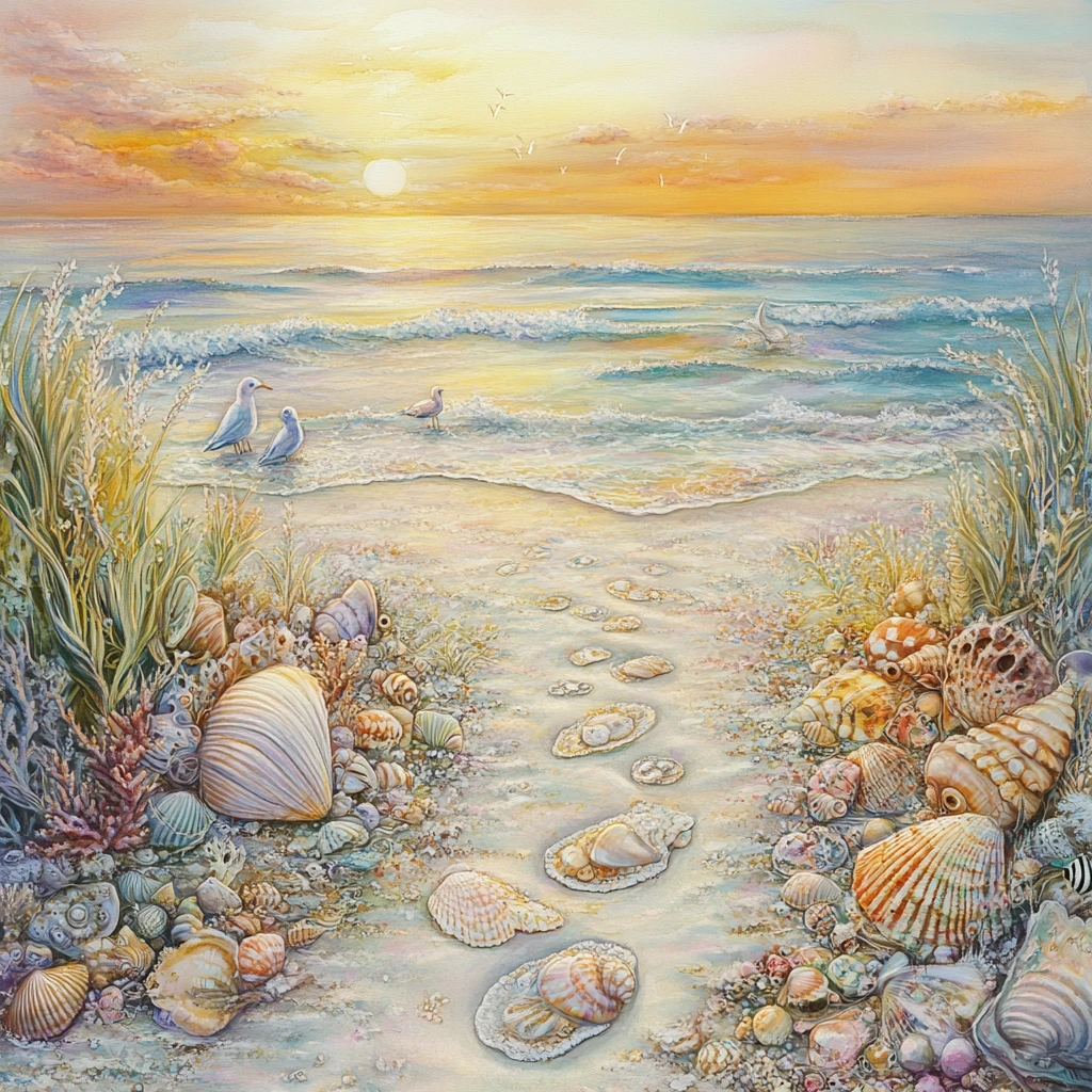 Dreamy Shell Beach Retreat At Sunset By The Sea