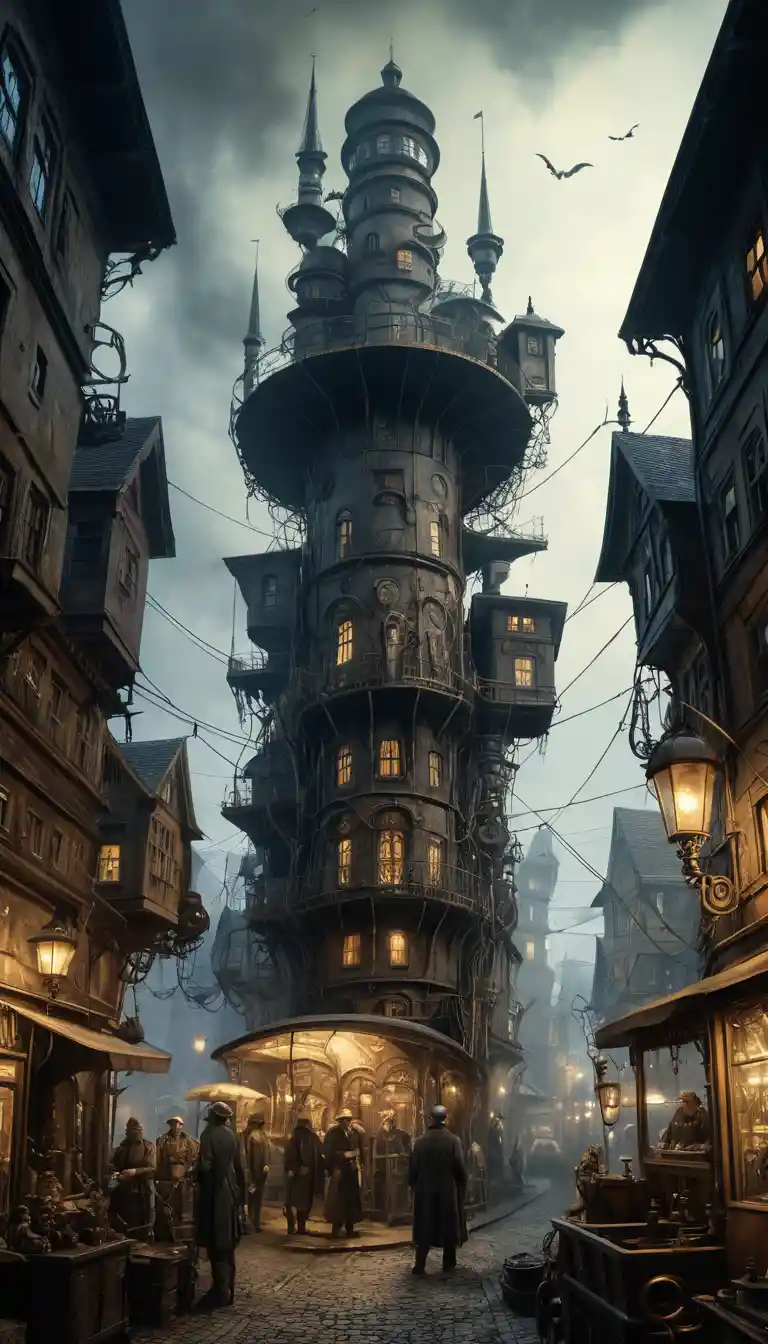 Surreal Floating Steampunk City In Swirling Mystic Fog