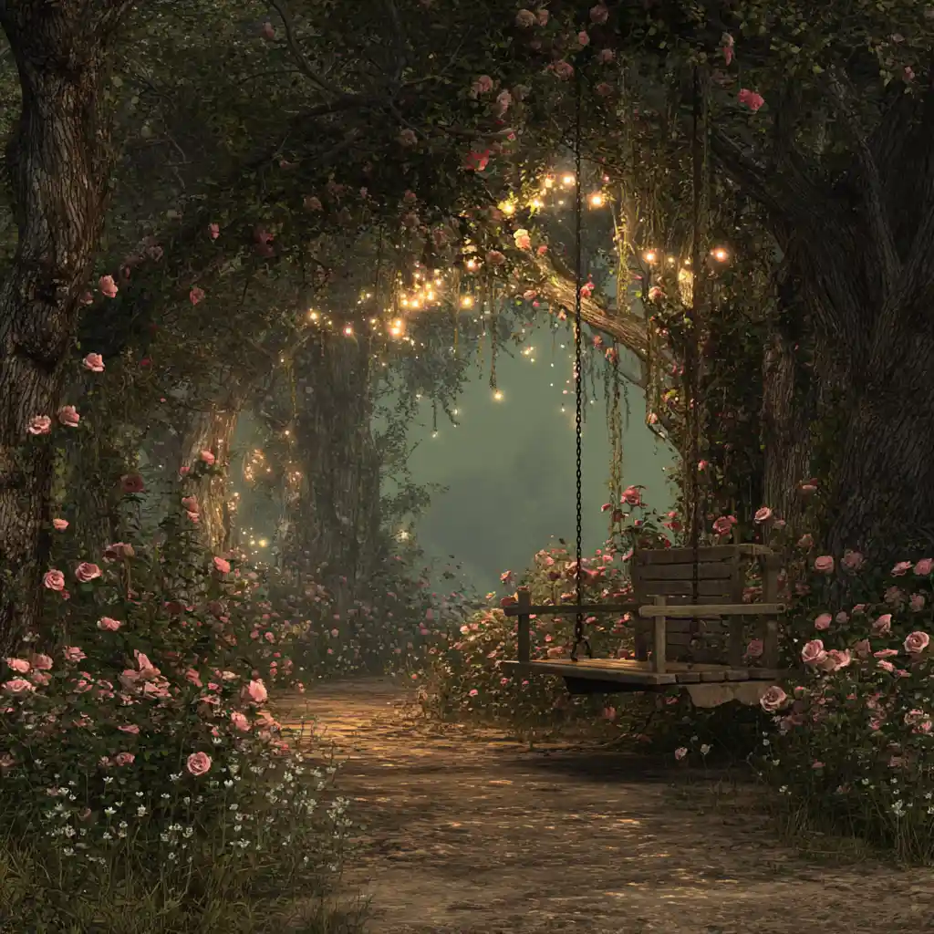Romantic watercolor garden where gentle poems seem to bloom