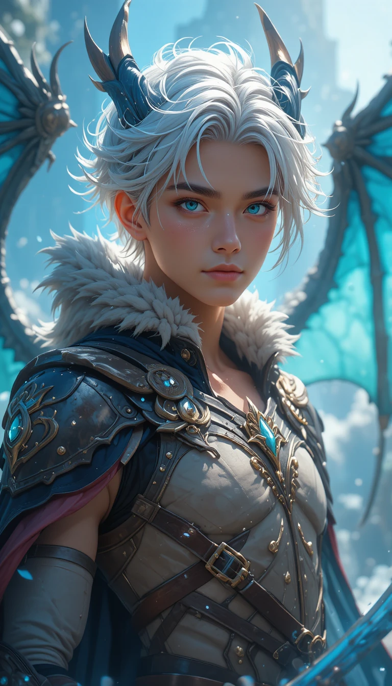 Guerriero ibrido drago alato in armatura fantasy in stile anime