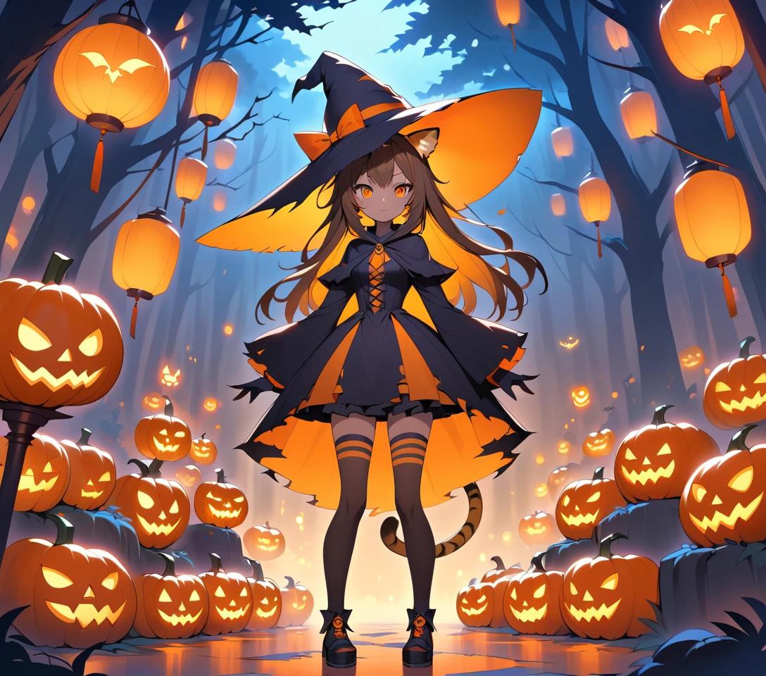 Tiger girl witch in a haunted forest at night