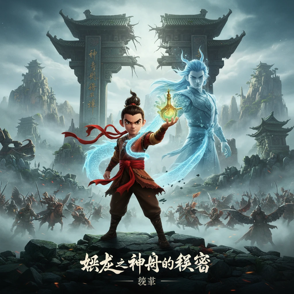 White lion and cybernetic woman in ancient stone temple