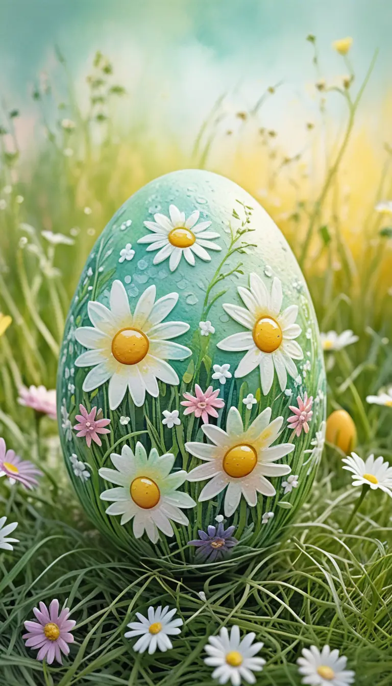 Huevo de Pascua turquesa decorado en la brillante hierba primaveral