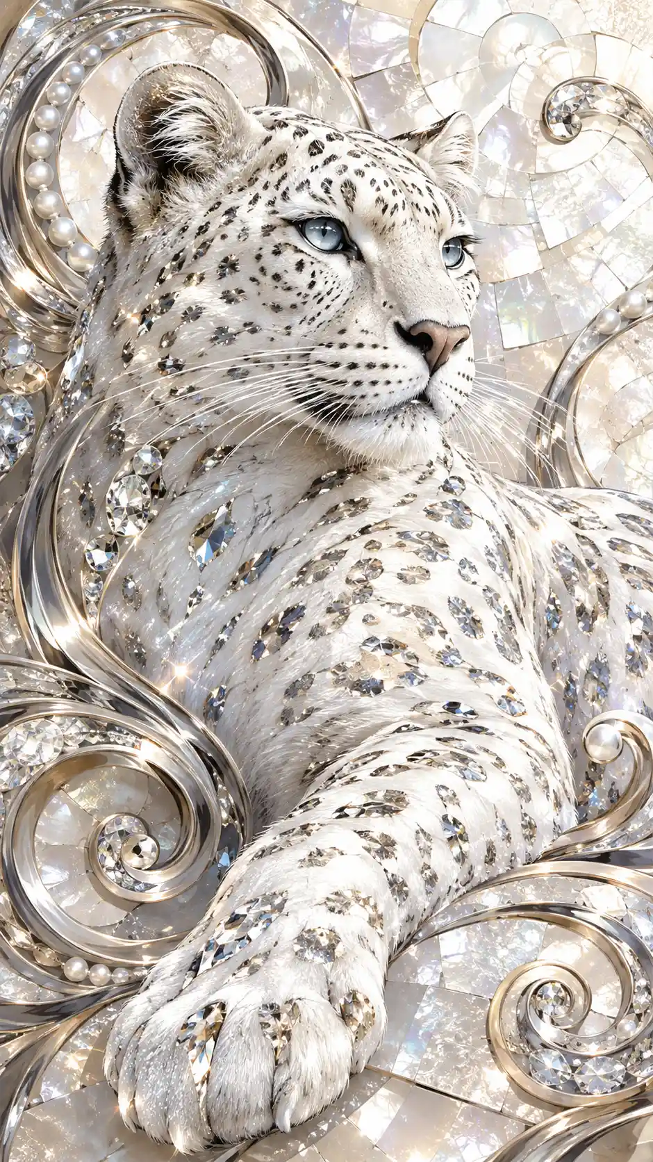 Leopardo de fantasía de cristal en estilo aerógrafo metálico y brillante