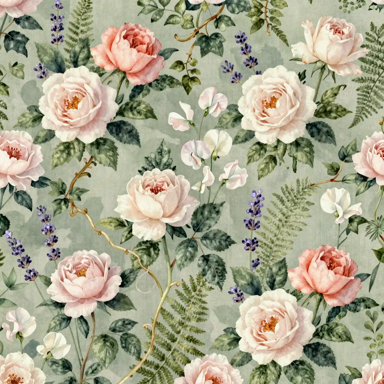 Vintage watercolor floral garden seamless pattern design