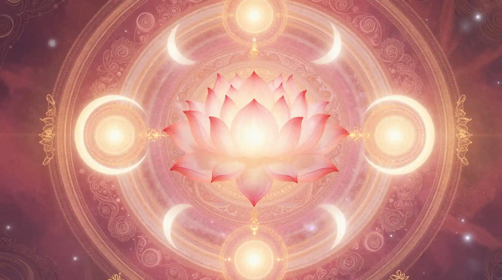 Mandala sagrada radiante con loto floreciente en el centro