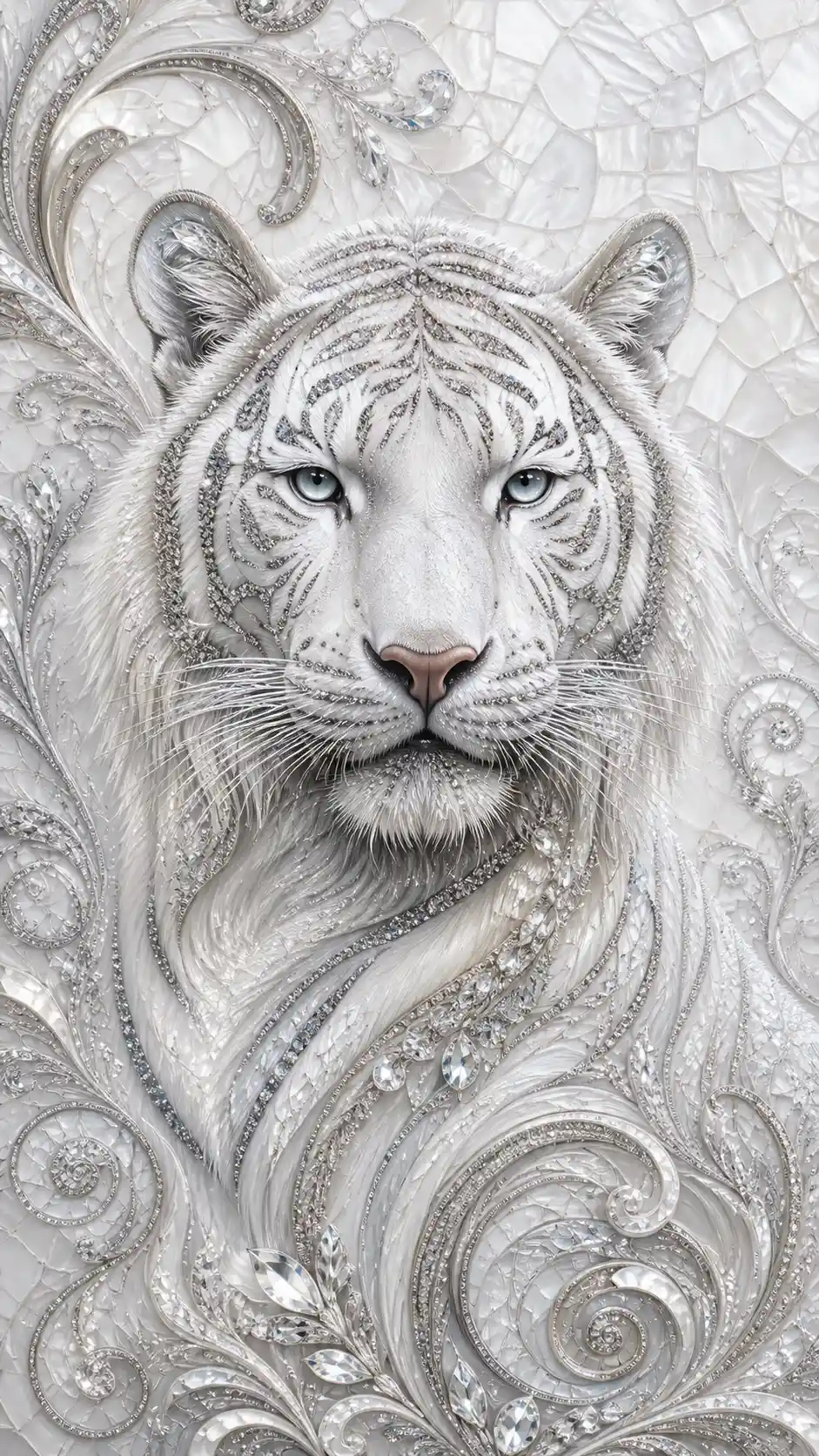 Tigre blanco de fantasía cristalina con brillo metálico