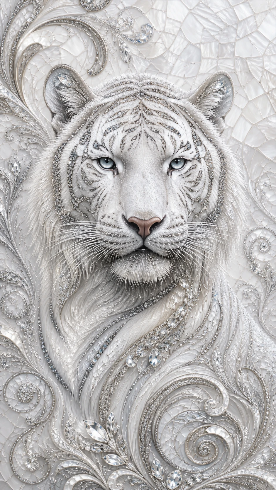 Tigre blanco de fantasía cristalina con brillo metálico