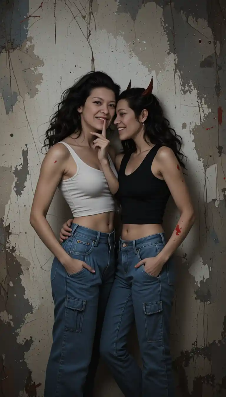 Latina woman in crop top posing in a silent gesture