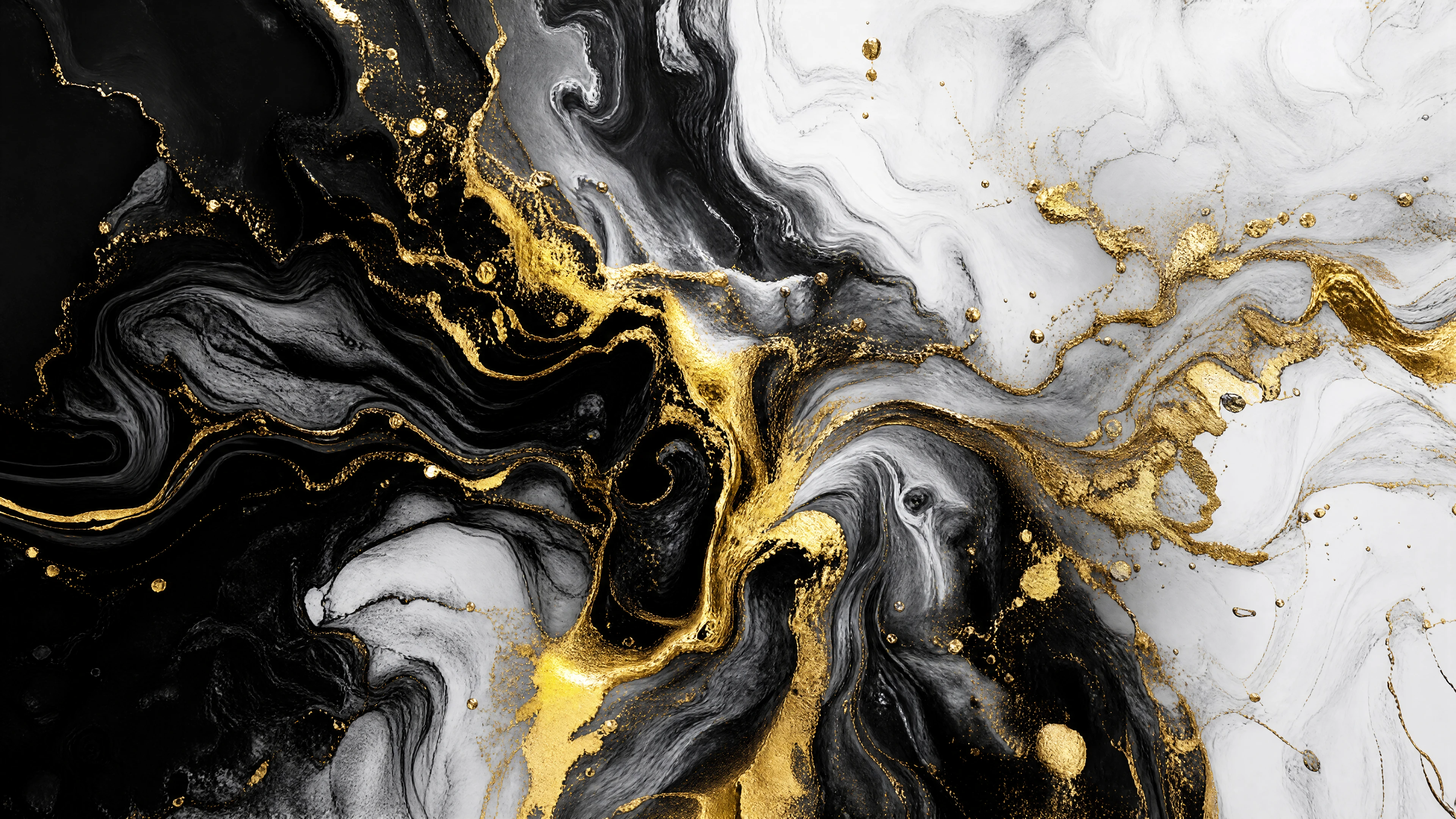 Abstract black and white composition with delicate gold details