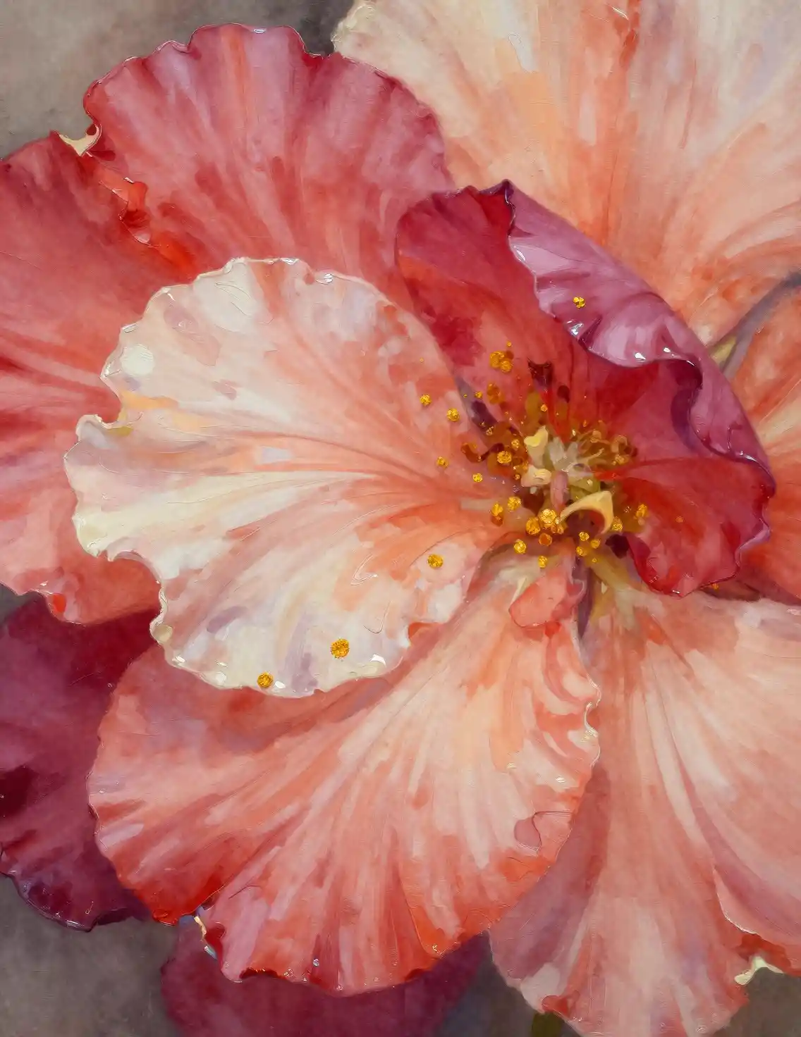 Abstract close up digital painting of layered flower petals