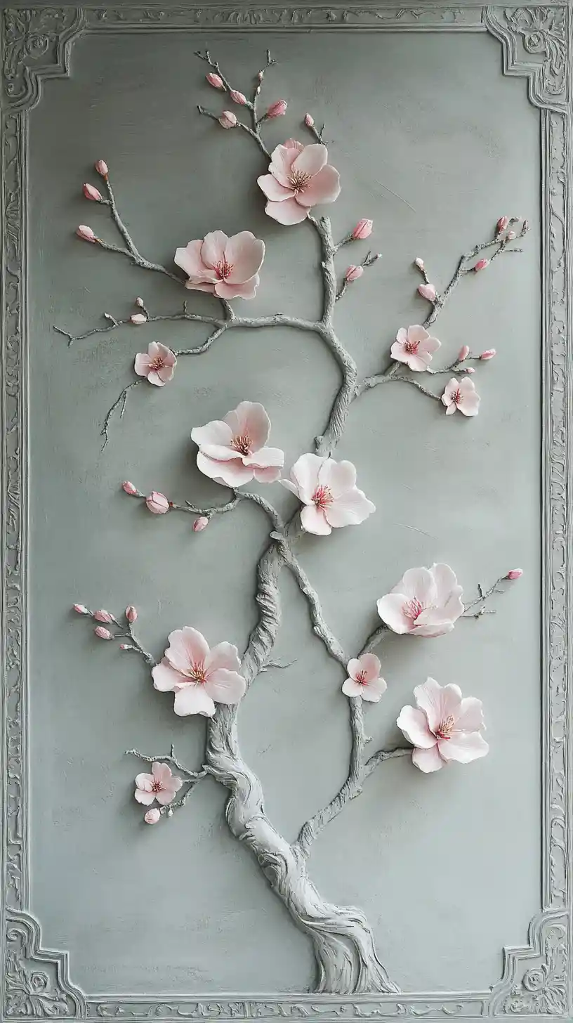 Quadro emoldurado de flores de cerejeira cor-de-rosa em um vaso sobre a mesa