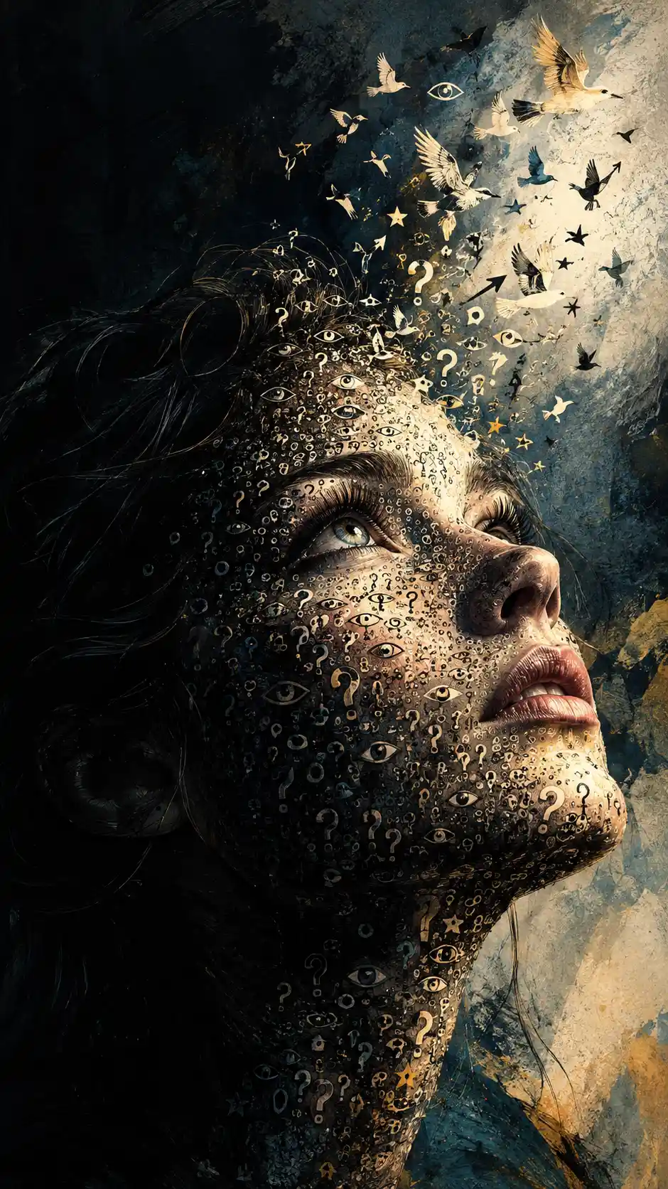 Close up portrait with symbolic stippling and dramatic light
