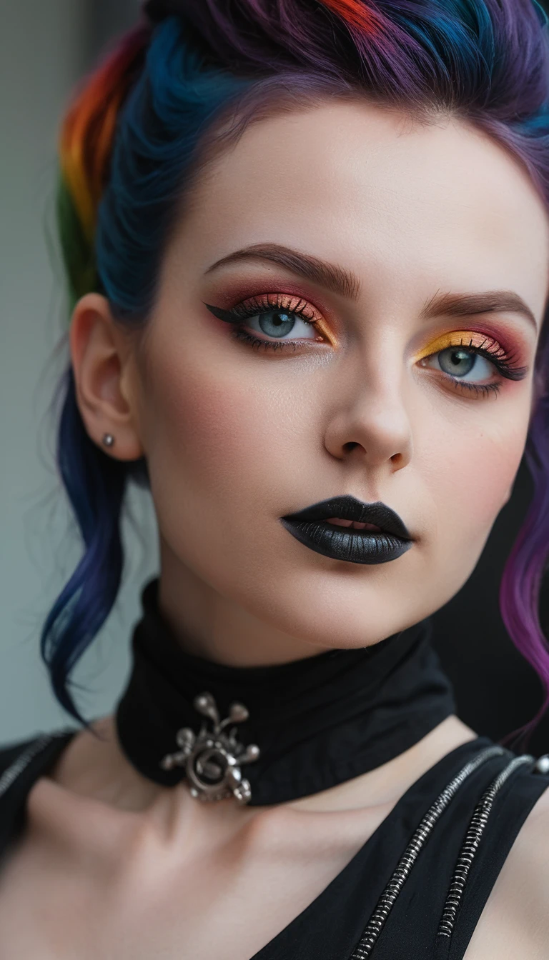 Kinematischer Ganzkörperaufnahme einer flirtenden Goth-Punk-Frau