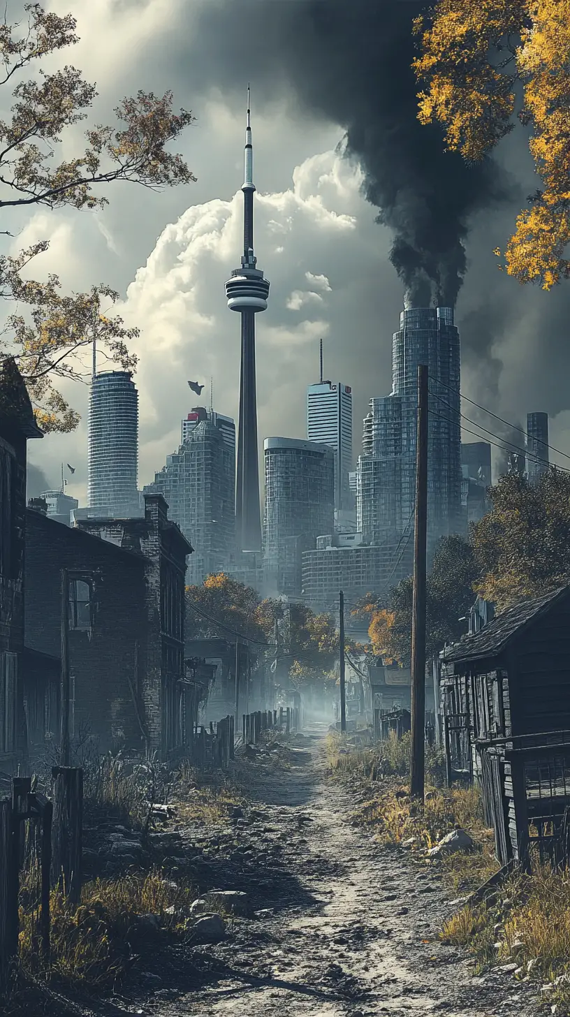 Vista oscura de estilo western de las ruinas de la ciudad de Toronto - arte