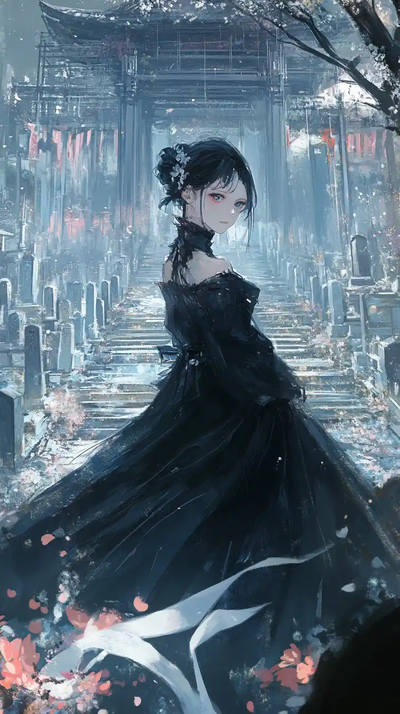 Blue haired anime girl in mechanical gothic dress