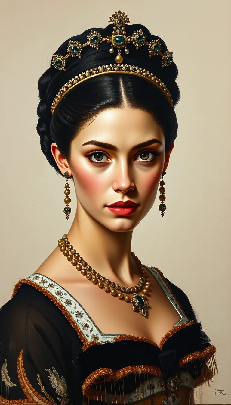Sassanian noblewoman portrait with serene loving expression