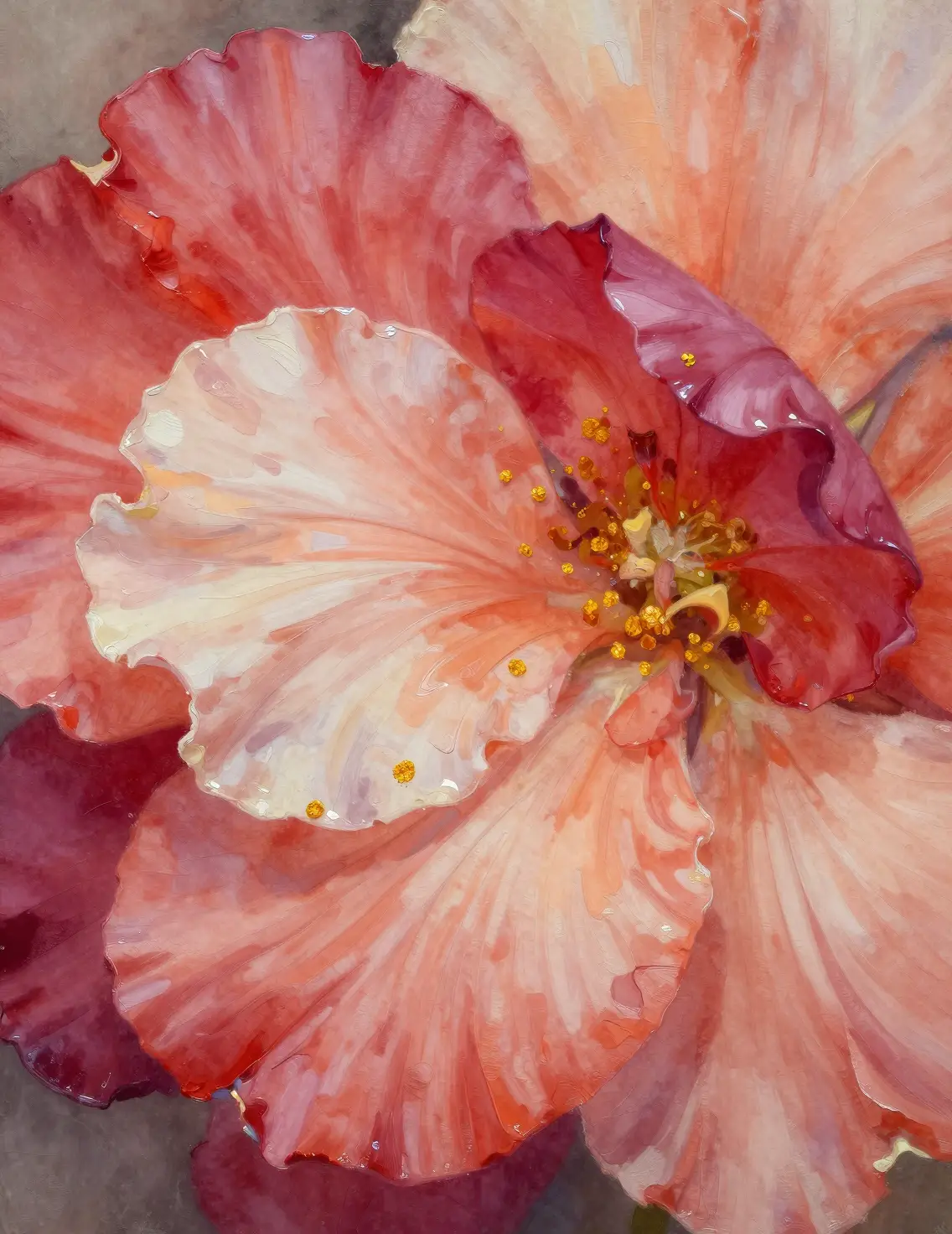 Abstract close up digital painting of layered flower petals