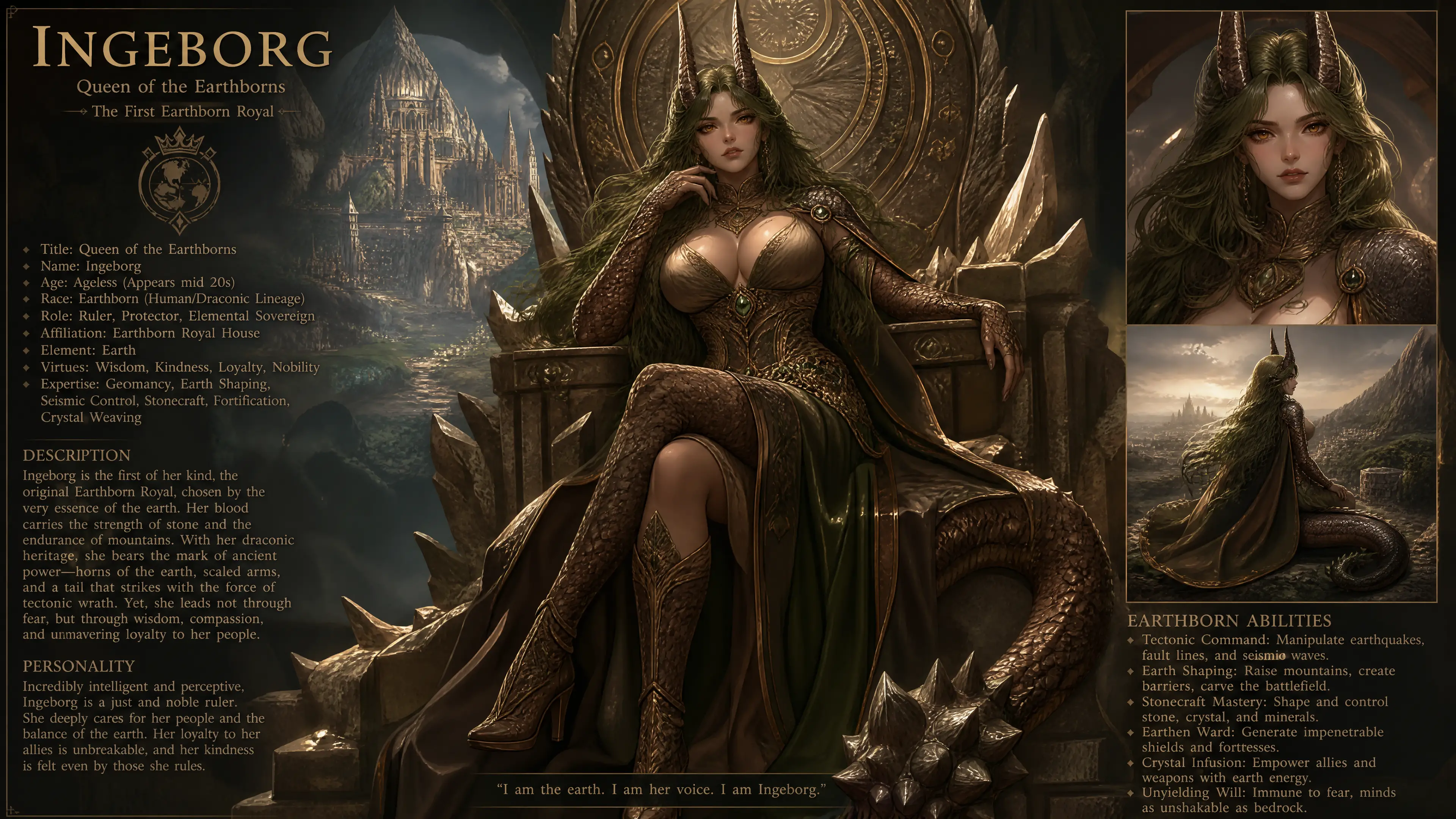 Regina drago nata dalla terra con corna e coda squamosa