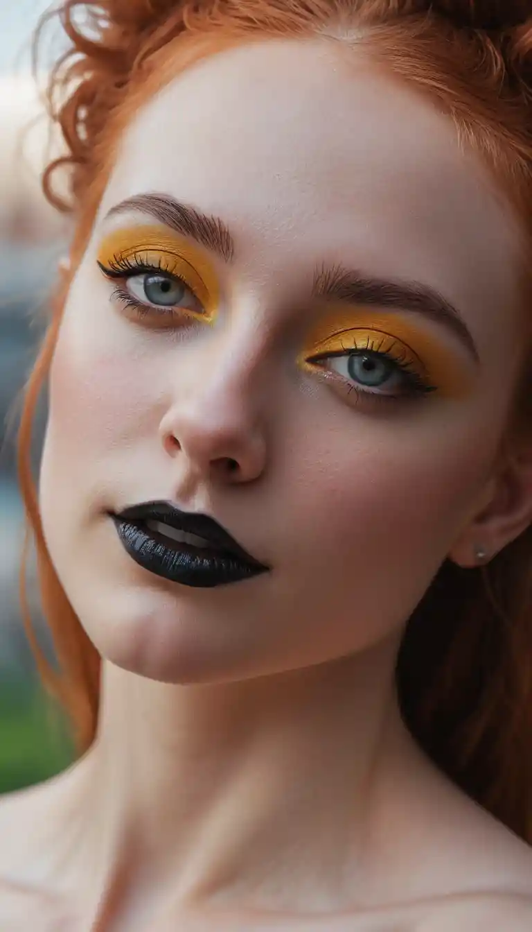 Cinematic extreme close up of a flirtatious gothic woman
