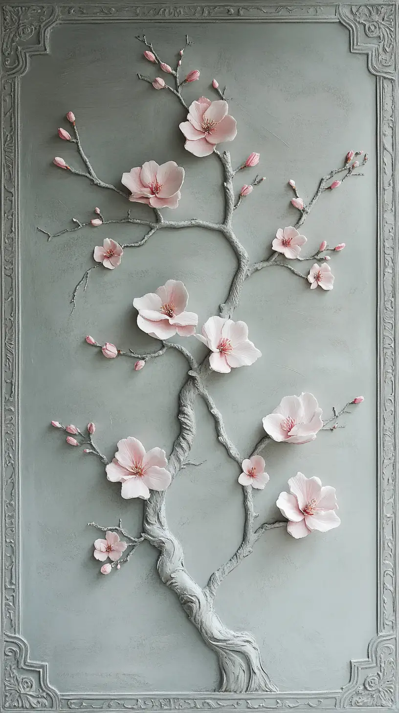 Quadro emoldurado de flores de cerejeira cor-de-rosa em um vaso sobre a mesa