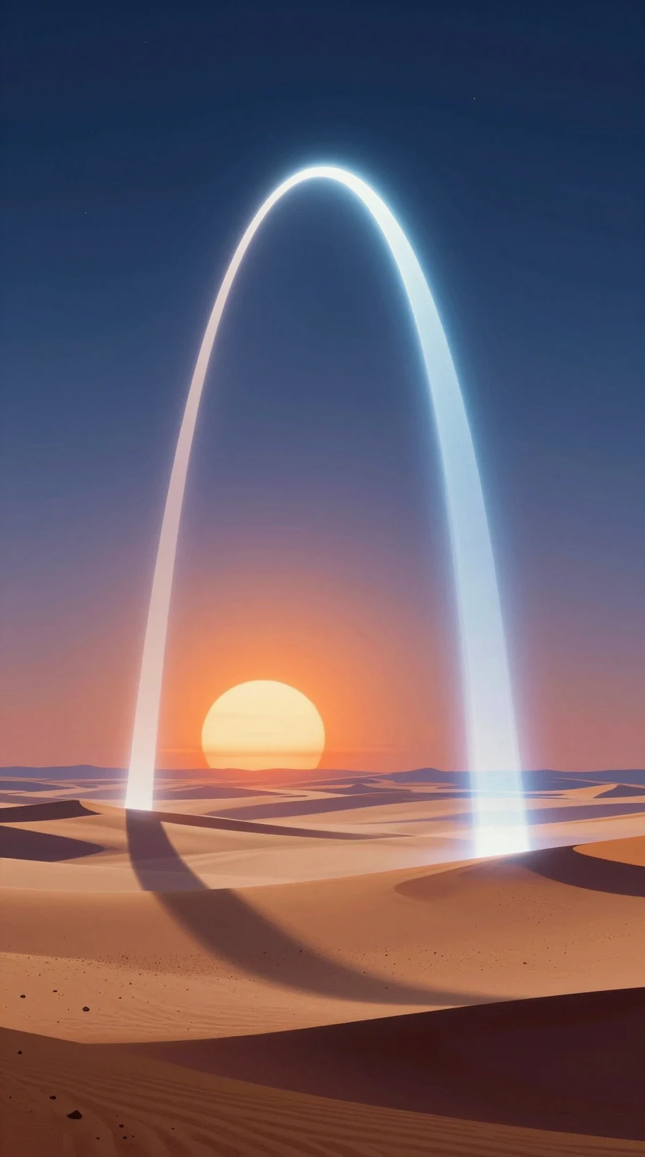 Colossal Luminous Arch Above Twin Suns Desert Landscape