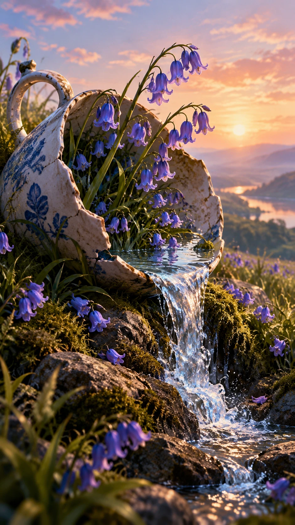 Ilustración digital poética de bluebells vibrantes en suave asombro
