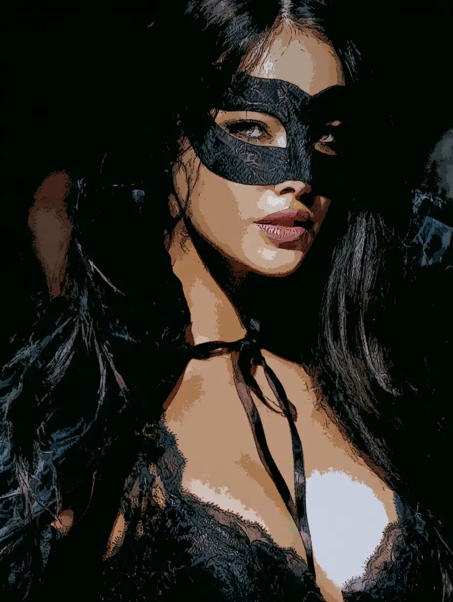 Woman in black vampire costume at halloween party