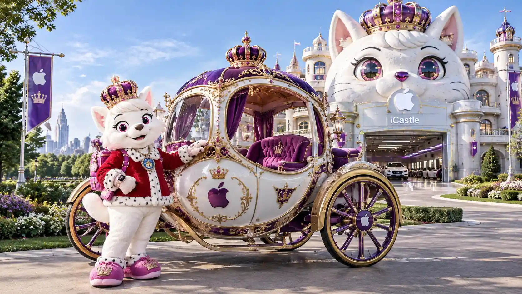 Reina mascota canina de pie en un marco fotográfico panorámico