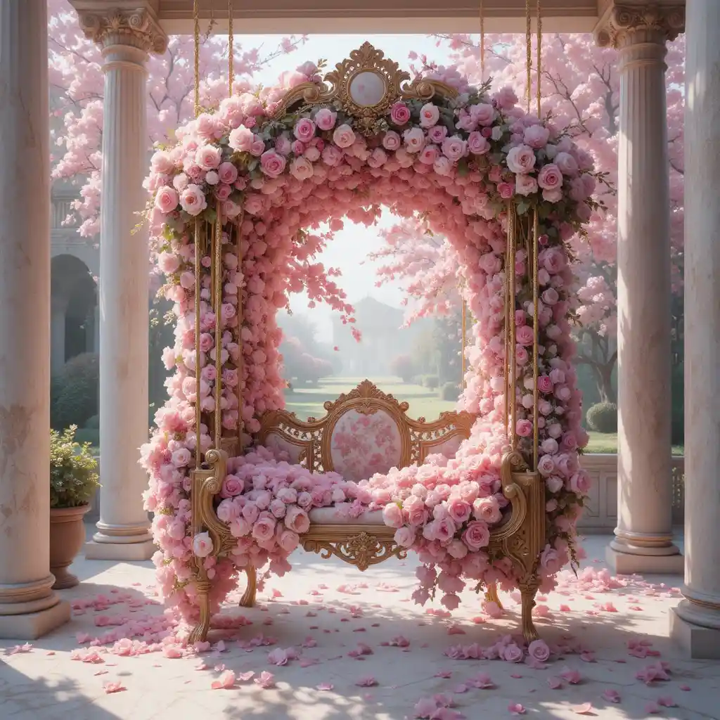 Rokoko-Gartenschaukel im Pastellblüten-Schmuck
